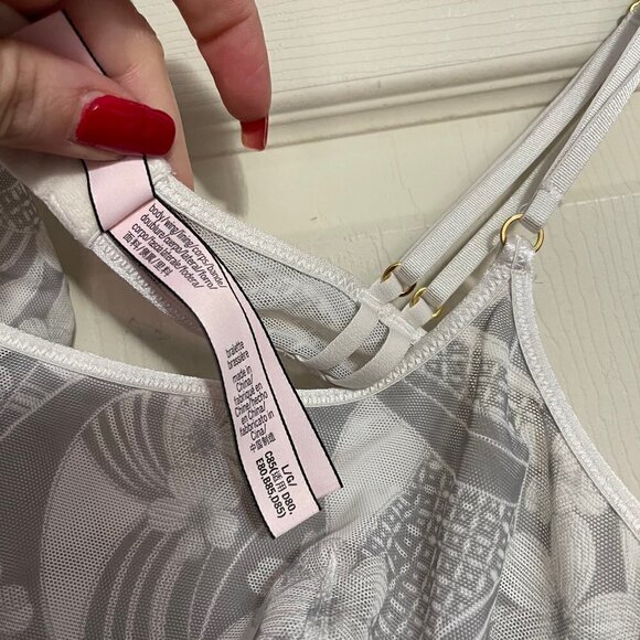 Victoria's Secret Women's White Gray Floral Mesh Sheer Bralette Size Large - Picture 4 of 7